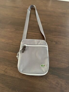 Lacoste Light Gray Crossbody Messenger Bag with Green Logo